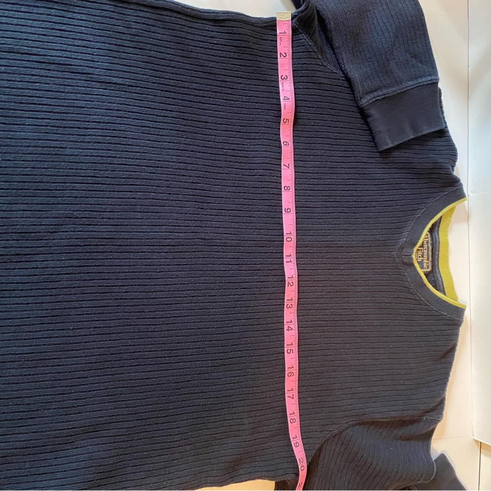 Men's Abercrombie and Fitch Navy V Neck Long Sleeve Navy/Green trim Sweater Sz L - Picture 3 of 8